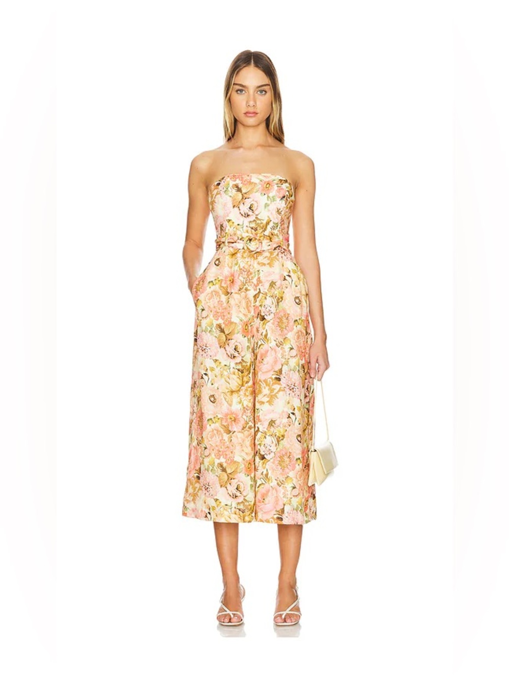 NWT Zimmermann Golden Belted Strapless Linen Jumpsuit 4 US12